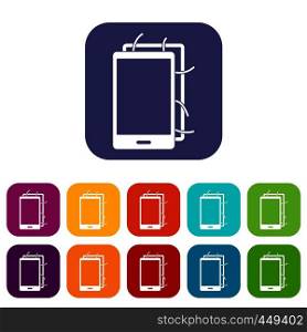 Opened phone icons set vector illustration in flat style In colors red, blue, green and other. Opened phone icons set flat