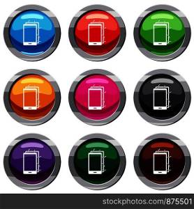 Opened phone set icon isolated on white. 9 icon collection vector illustration. Opened phone set 9 collection