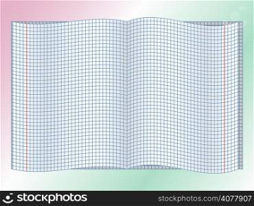 Opened school notebook with chequered cells, vector illustration