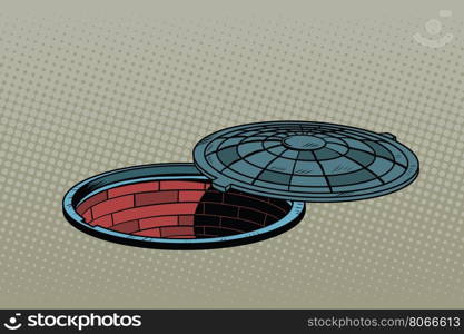 Opened street manhole. Realistic illustration, pop art retro vector illustration. Road works and urban infrastructure