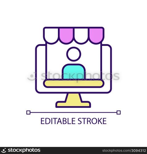 Opening internet store RGB color icon. Promoting business online. Online tools to sell products. Isolated vector illustration. Simple filled line drawing. Editable stroke. Arial font used. Opening internet store RGB color icon