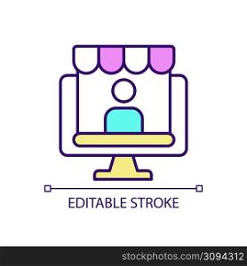 Opening internet store RGB color icon. Promoting business online. Online tools to sell products. Isolated vector illustration. Simple filled line drawing. Editable stroke. Arial font used. Opening internet store RGB color icon