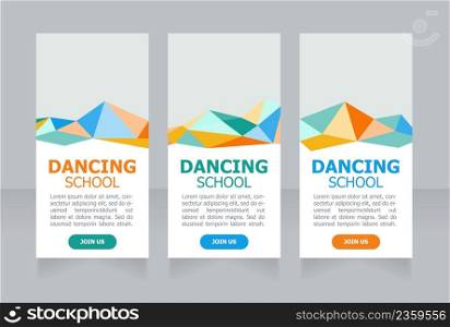 Opening of dancing school web banner design template. Vector flyer with text space. Advertising placard with customized copyspace. Printable poster for advertising. Tahoma font used. Opening of dancing school web banner design template