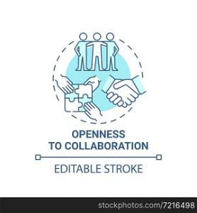 Openness to collaboration blue concept icon. Entrepreneur characteristic abstract idea thin line illustration. Partnership and cooperation. Vector isolated outline color drawing. Editable stroke. Openness to collaboration blue concept icon