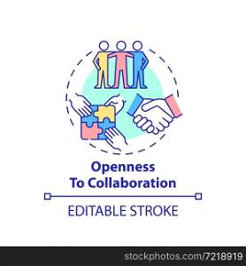 Openness to collaboration concept icon. Entrepreneur characteristic abstract idea thin line illustration. Teamwork. Partnership and cooperation. Vector isolated outline color drawing. Editable stroke. Openness to collaboration concept icon
