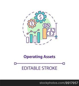 Operating assets concept icon. AM component idea thin line illustration. Contributing to generating revenue. Business operations. Vector isolated outline RGB color drawing. Editable stroke. Operating assets concept icon