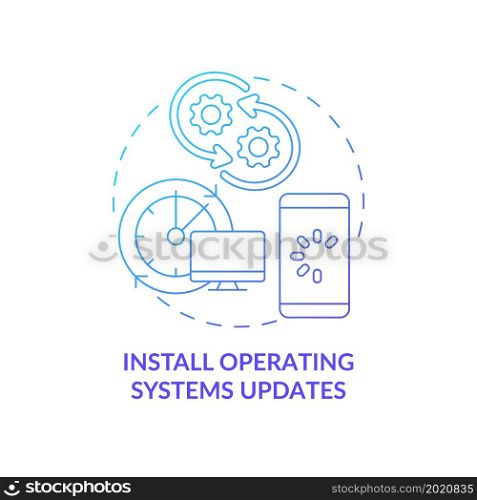 Operating system updates time blue gradient concept icon. Regular devices software updating abstract idea thin line illustration. Data safety. Vector isolated outline color drawing. Operating system updates time blue gradient concept icon