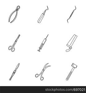 Operation tools icon set. Outline set of 9 operation tools vector icons for web isolated on white background. Operation tools icon set, outline style