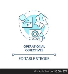 Operational objectives turquoise concept icon. International cooperation development abstract idea thin line illustration. Isolated outline drawing. Editable stroke. Arial, Myriad Pro-Bold fonts used. Operational objectives turquoise concept icon