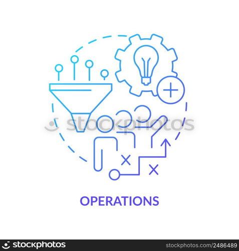 Operations blue gradient concept icon. Innovation management key element abstract idea thin line illustration. Innovative activities. Isolated outline drawing. Myriad Pro-Bold font used. Operations blue gradient concept icon