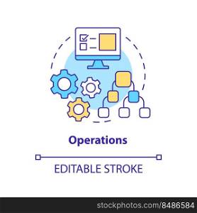 Operations concept icon. System and technology. Element of supply chain management abstract idea thin line illustration. Isolated outline drawing. Editable stroke. Arial, Myriad Pro-Bold fonts used. Operations concept icon