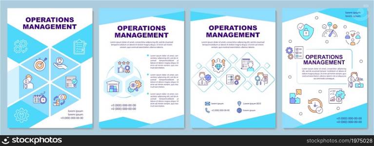 Operations management brochure template. Monitoring production. Flyer, booklet, leaflet print, cover design with linear icons. Vector layouts for presentation, annual reports, advertisement pages. Operations management brochure template