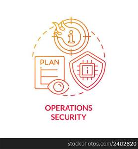 Operations security red gradient concept icon. Intelligence defense. Information operations abstract idea thin line illustration. Isolated outline drawing. Myriad Pro-Bold font used. Operations security red gradient concept icon
