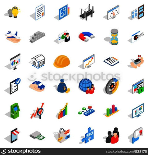 Operator icons set. Isometric style of 36 operator vector icons for web isolated on white background. Operator icons set, isometric style