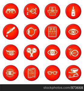 Ophthalmologist icons set vector red circle isolated on white background . Ophthalmologist icons set red vector