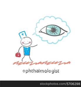 ophthalmologist thinks about eye. Flat modern style vector illustration