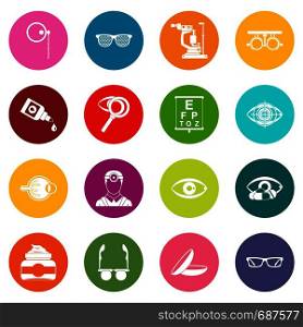 Ophthalmologist tools icons many colors set isolated on white for digital marketing. Ophthalmologist tools icons many colors set