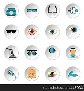Ophthalmologist tools set icons in flat style isolated on white background. Ophthalmologist tools set flat icons