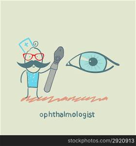 ophthalmologist with a tool to test the eye