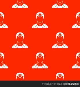Ophthalmologist with head mirror pattern repeat seamless in orange color for any design. Vector geometric illustration. Ophthalmologist with head mirror pattern seamless