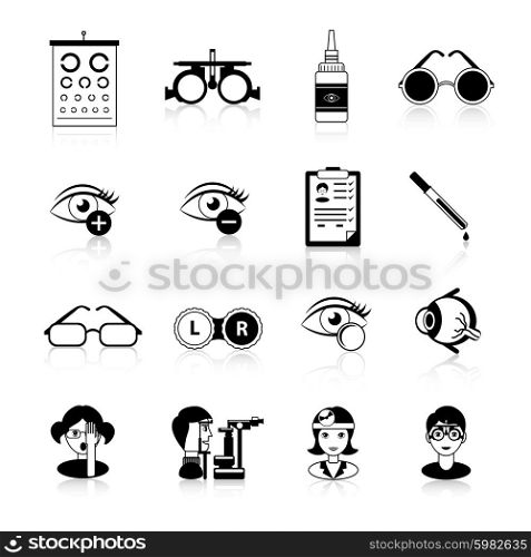 Ophthalmology Black White Icons Set. Ophthalmology black white icons set with eyesight problems symbols flat isolated vector illustration