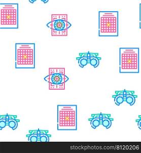 Ophthalmology Eye Disease Treat Vector Seamless Pattern Color Line Illustration. Ophthalmology Eye Disease Treat Icons Set Vector