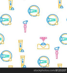 Ophthalmology Eye Disease Treat Vector Seamless Pattern Color Line Illustration. Ophthalmology Eye Disease Treat Icons Set Vector