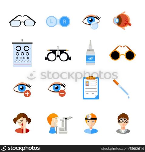 Ophthalmology Icons Set. Ophthalmology icons set with eyes and treatment symbols flat isolated vector illustration