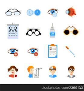 Ophthalmology icons set with eyes and treatment symbols flat isolated vector illustration . Ophthalmology Icons Set