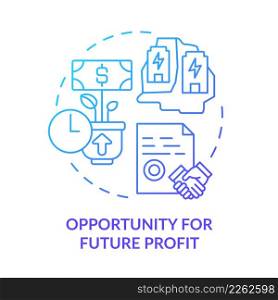 Opportunity for future profit blue gradient concept icon. New renewable energy sources. PPA pros abstract idea thin line illustration. Isolated outline drawing. Myriad Pro-Bold fonts used. Opportunity for future profit blue gradient concept icon
