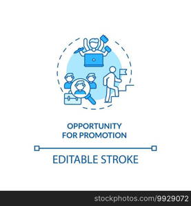 Opportunity for promotion concept icon. Employee position advancement idea thin line illustration. Opportunity for upward mobility. Vector isolated outline RGB color drawing. Editable stroke. Opportunity for promotion concept icon