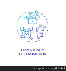 Opportunity for promotion concept icon. Employee position advancement idea thin line illustration. Raising to higher rank. Increasing in salary, status. Vector isolated outline RGB color drawing. Opportunity for promotion concept icon