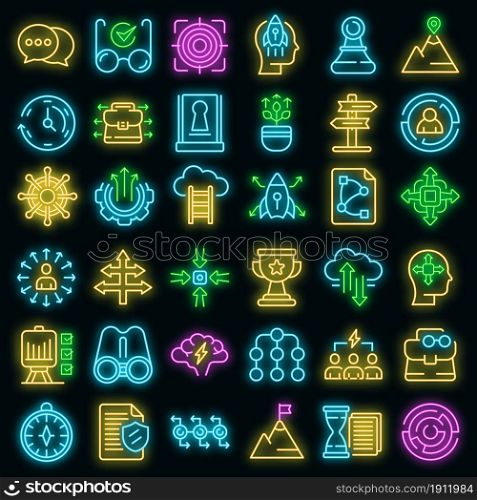 Opportunity icons set. Outline set of opportunity vector icons neon color on black. Opportunity icons set vector neon
