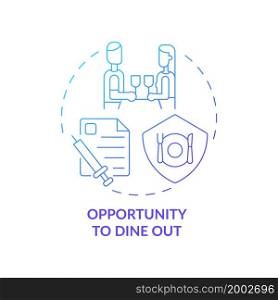 Opportunity to dine out blue gradient concept icon. Mandatory vaccination abstract idea thin line illustration. Fully vaccinated customers. Outdoor dining option. Vector isolated outline color drawing. Opportunity to dine out blue gradient concept icon