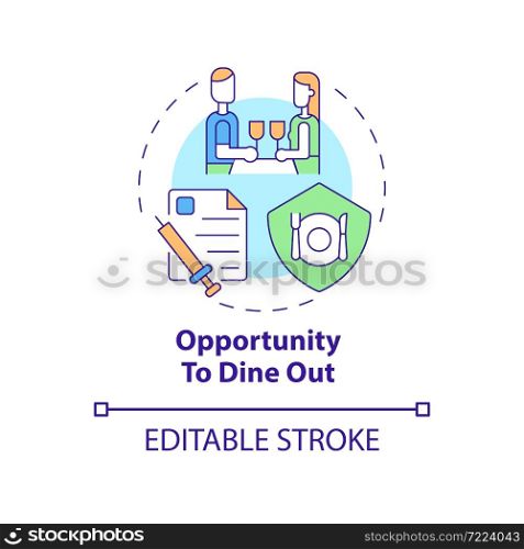 Opportunity to dine out concept icon. Mandatory vaccination abstract idea thin line illustration. Eating at restaurant. Public health measures. Vector isolated outline color drawing. Editable stroke. Opportunity to dine out concept icon