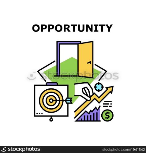 Opportunity Vector Icon Concept. Opportunity For Earning Money And Successful Goal Achievement, Increase Money Profit And Capital, Startup And Business Management Color Illustration. Opportunity Vector Concept Color Illustration