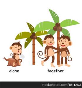 Opposite alone and together vector illustration