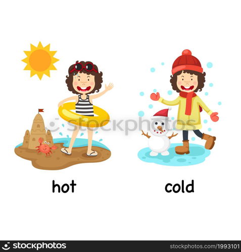 Opposite words hot and cold vector illustration