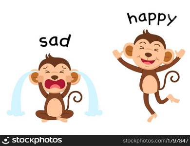Opposite words sad and happy vector illustration