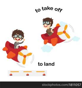 Opposite words to land and to take off vector illustration