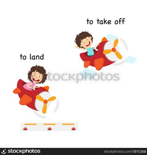 Opposite words to land and to take off vector illustration