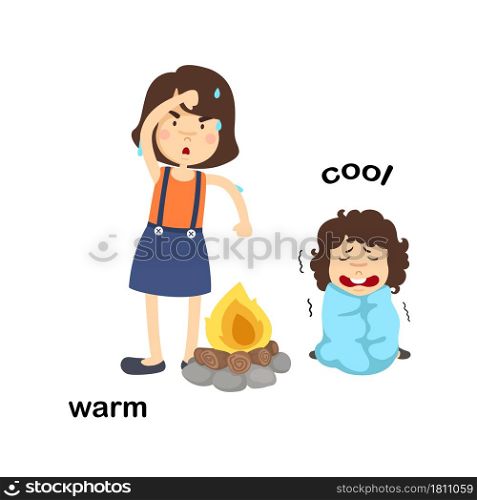 Opposite words warm and cool vector illustration