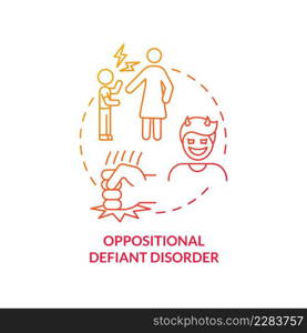 Oppositional defiant disorder red gradient concept icon. Mental disorder in children abstract idea thin line illustration. Antisocial personality. Isolated outline drawing. Myriad Pro-Bold font used. Oppositional defiant disorder red gradient concept icon