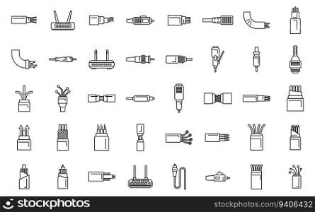 Optic fiber icons set outline vector. Wire cable. Service tech. Optic fiber icons set outline vector. Wire cable