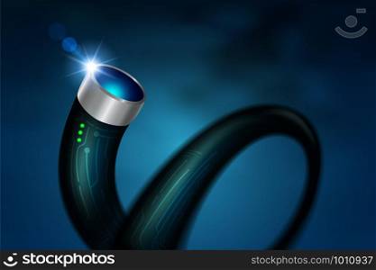 Optical fiber cable digital blue background for communication future technology and network connecting conceptual. Vector realistic file.
