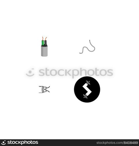 Optical fiber flat line vector icons. Network connection, computer wire, cable bobbin, data transfer. Thin signs for electronics store, internet services.