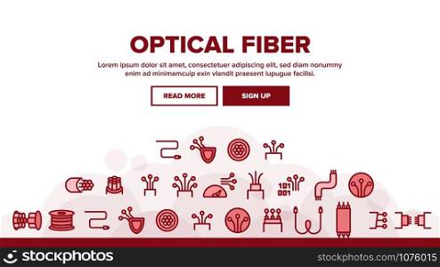 Optical Fiber Landing Web Page Header Banner Template Vector. Network Connection, Computer Wire, Cable Bobbin Fiber And Data Transfer Illustration. Optical Fiber Landing Header Vector