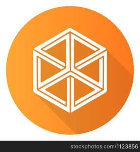 Optical illusion puzzle yellow orange flat design long shadow glyph icon. Paradox. Mental exercise. Challenge. Ingenuity, intelligence test. Visual brain teaser. Vector silhouette illustration