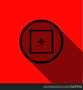Optical sight icon in flat style on a red background. Optical sight icon, flat style