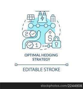 Optimal hedging strategy turquoise concept icon. Buying energy process. PPA work abstract idea thin line illustration. Isolated outline drawing. Editable stroke. Arial, Myriad Pro-Bold fonts used. Optimal hedging strategy turquoise concept icon
